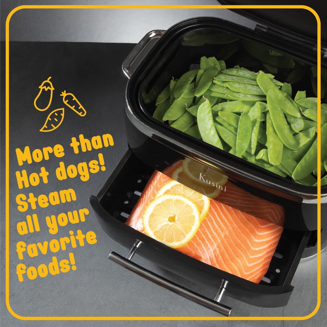 Kusini Hot Dog Steamer Machine With Bun Warmer, 24 Hot Dog & 12 Buns - Electric Food Steamer for Cooking Vegetables, Fish, & More - Unique Housewarming Gift Idea - Movie & Date Night Hosting Essential