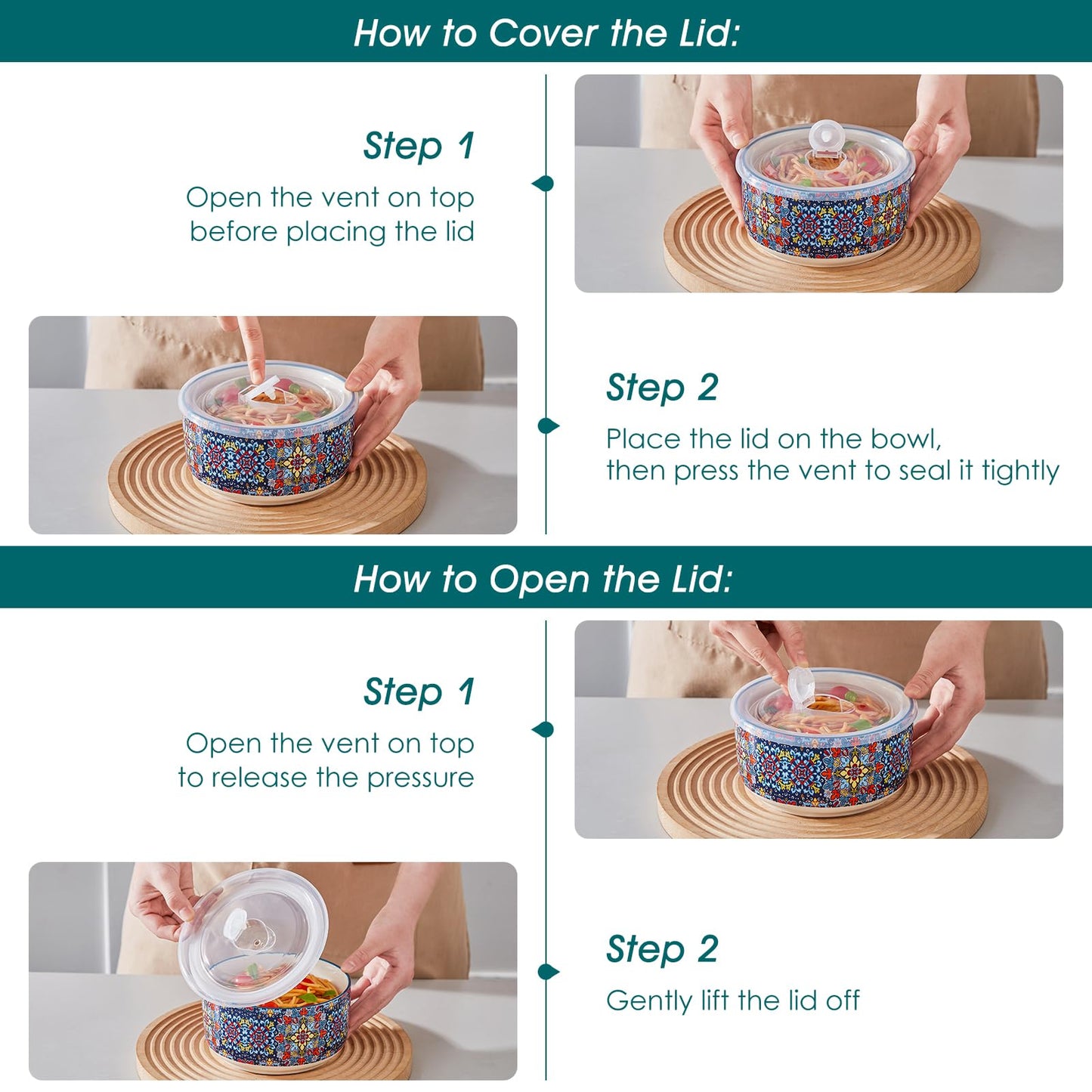 vancasso Serving Bowls with Lids Set of 4, Ceramic Nesting Mixing Bowls for Food Storage, Prep and Stackable, Dishwasher & Microwave Safe Gift Set, 60/36/20/10 OZ, Series SIMI
