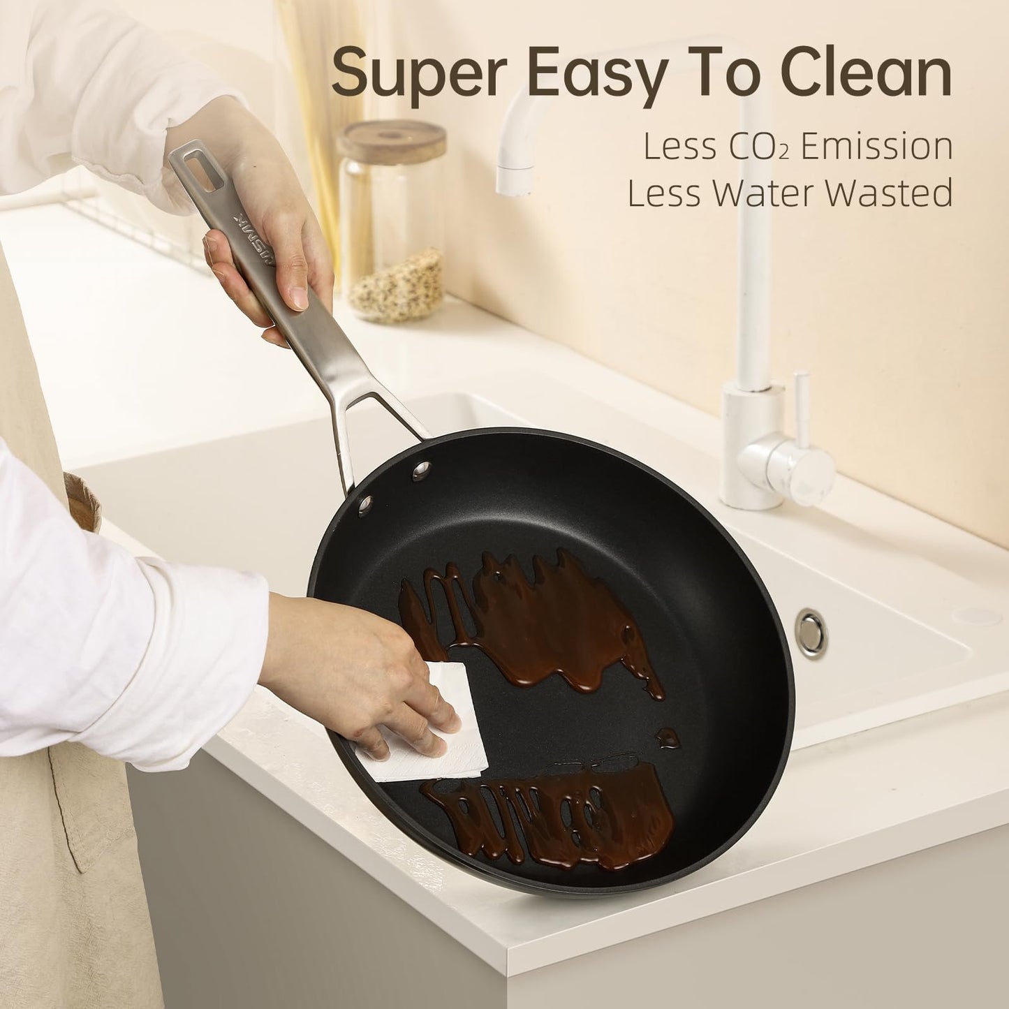 MsMk 8 inch Small Frying Pan with Lid, Burnt also Non stick Omelette pan, PFOA Free Non-Toxic, Scratch-resistant, for gas, electric and induction