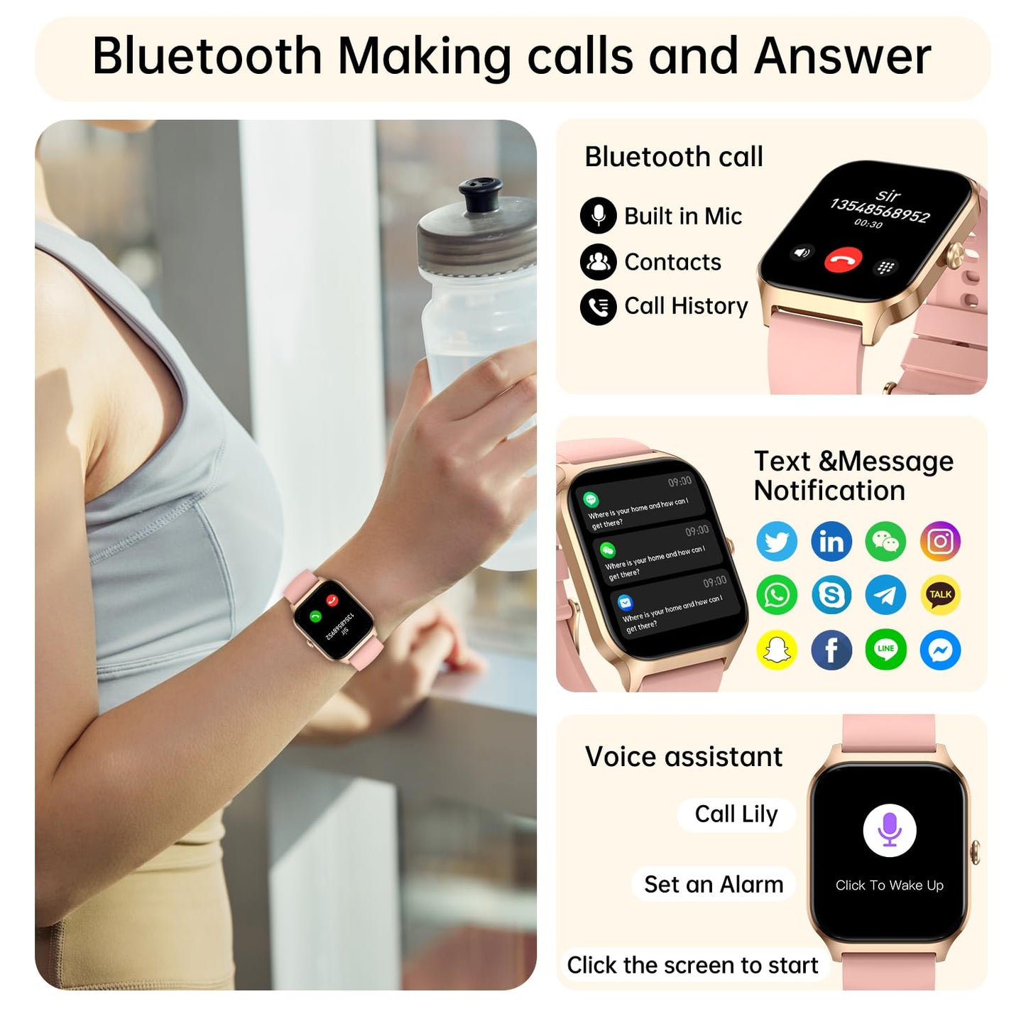 Smart Watch for Women Fitness Tracker: Waterproof Make/Answer Call Smart Watches for Women Running Digital Mens Watches Step Smartwatch Android Phones iPhone Samsung Compatible Heart Rate Monitor
