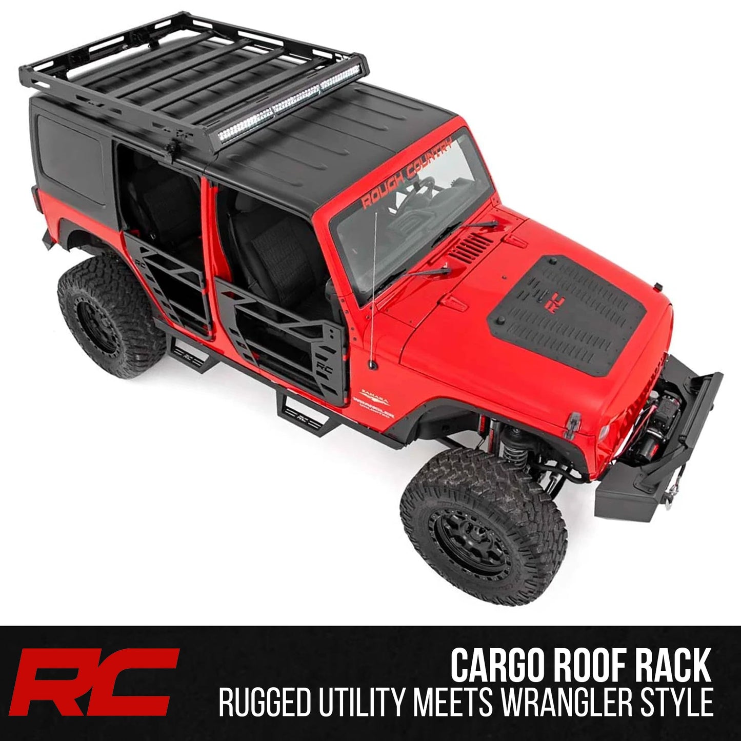 Rough Country Roof Rack for Jeep Wrangler JK (2007–2018) - Heavy-Duty Cargo Rack, Freedom Top Compatible, Low-Profile Overland Design