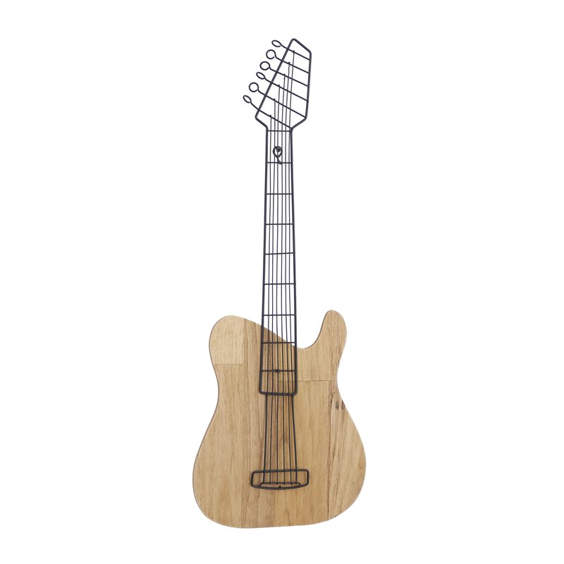 Deco 79 Wooden Guitar Home Wall Decor Wall Sculpture, Wall Art 2" x 11" x 31", Brown
