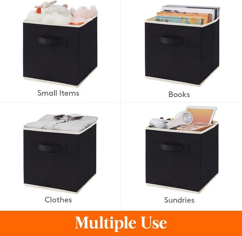 Lifewit Storage Cubes - Foldable Decorative Fabric Baskets for Home Organization | 11 Inch, 18L, Black, 6 Pack