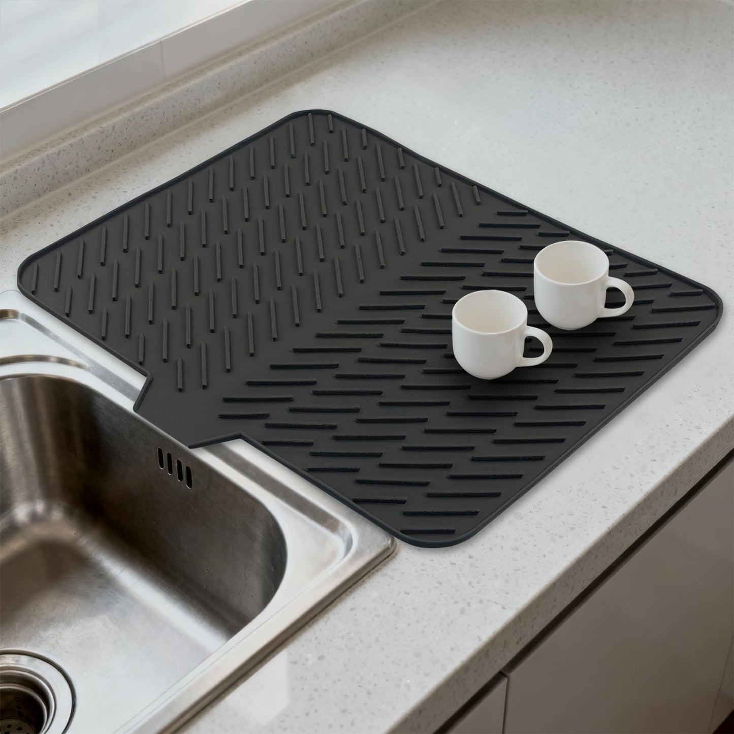 LKYLIVE Silicone Drying Mat, 23"X17" With Built-in Drain Lip,Heat-Resistant,Eco-friendly,Hygienic Drying Pad,Leak-Proof and Non-Slip,Silicone Dish Drying Mat for Kitchen Counter or Sink(Black 23X17)