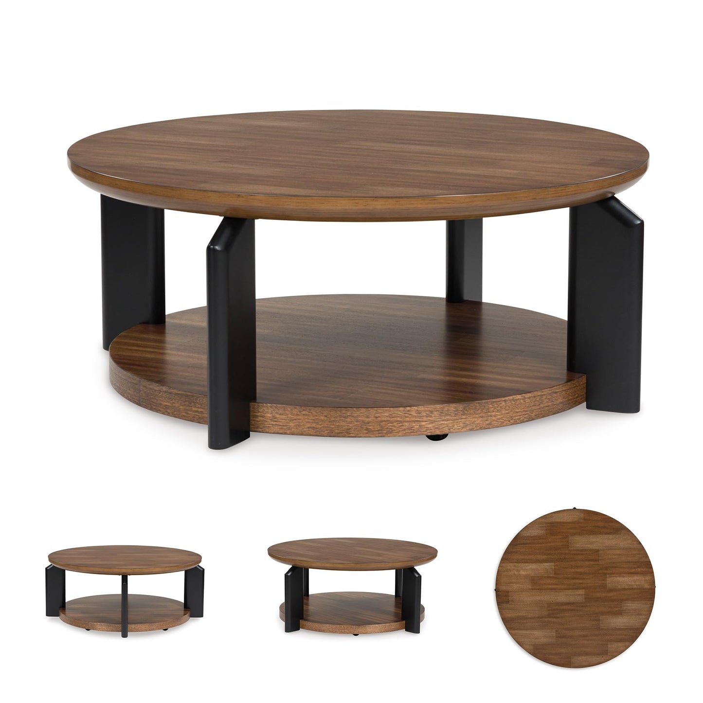 Signature Design by Ashley Kraeburn Modern Coffee Table with Storage and Wheel, Medium Brown & Black