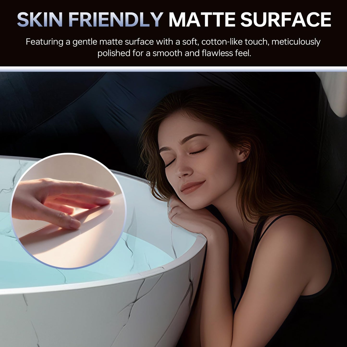 WOODBRIDGE 67" Marble-Pattern Stone Resin Freestanding Soaking Tub, Modern Oval Solid Surface Bathtub with Integrated Slotted Overflow & Drain, Matte Finish, CST0745