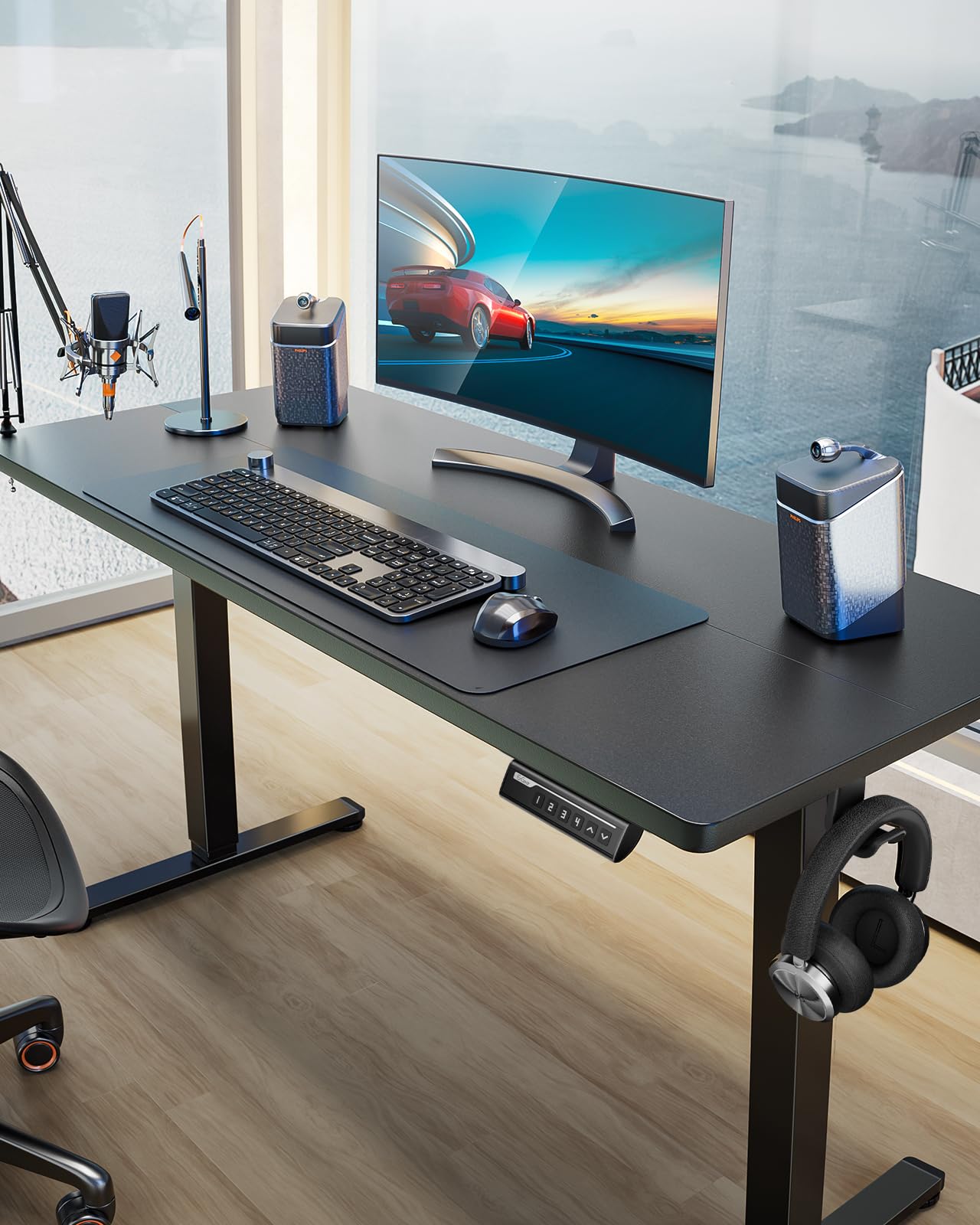 ErGear Height Adjustable Electric Standing Desk, 48 x 24 Inches Sit Stand up Desk, Memory Computer Home Office Desk with Two-Piece Desktop (Black)