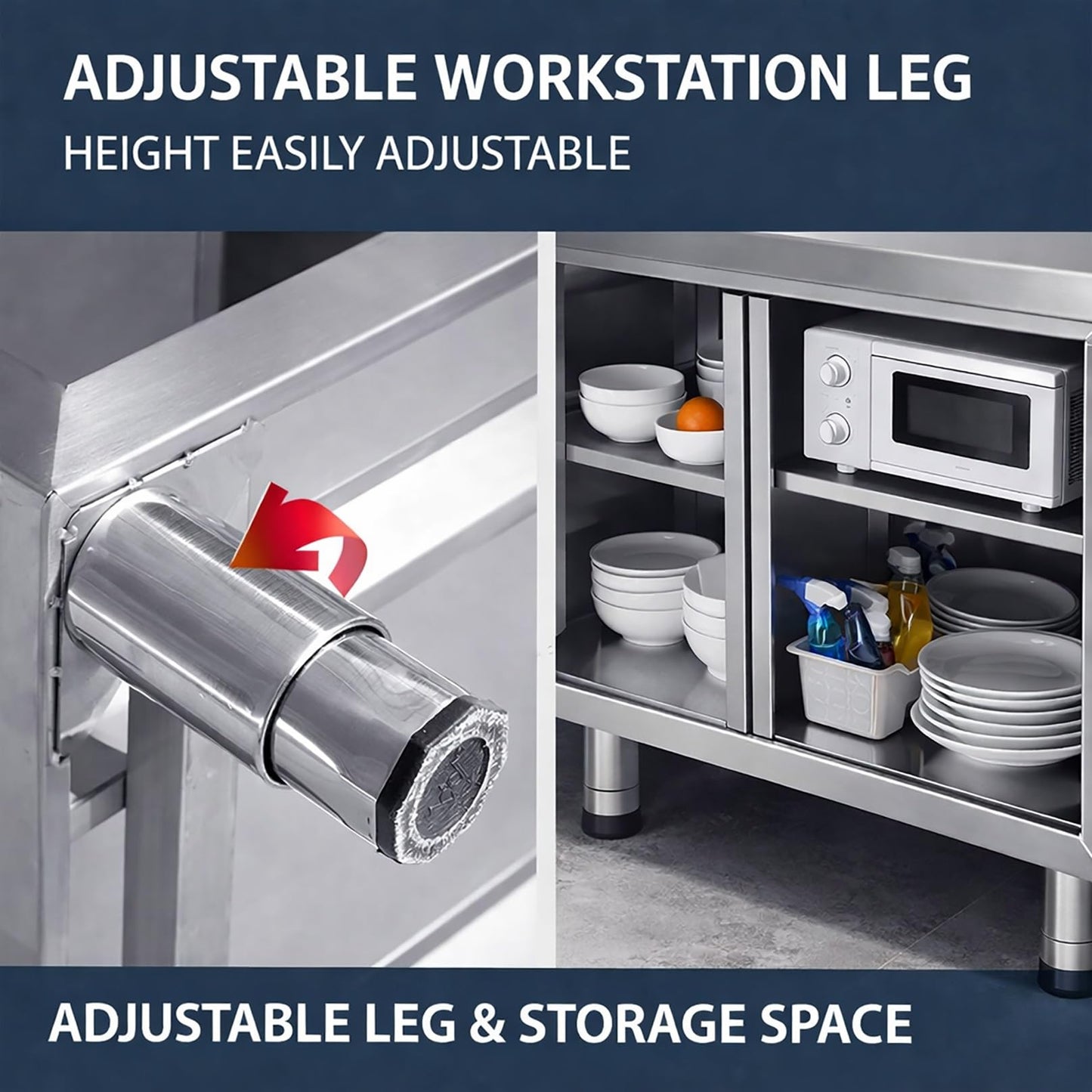 Stainless Steel Work Table, 39 in/42 in Commercial Food Prep Worktable, Heavy Duty Prep Worktable, Kitchen Cabinet Work Benches for Garage Restaurant, Home and Hotel(100x60x80cm/39.3x23.6x31.4in)