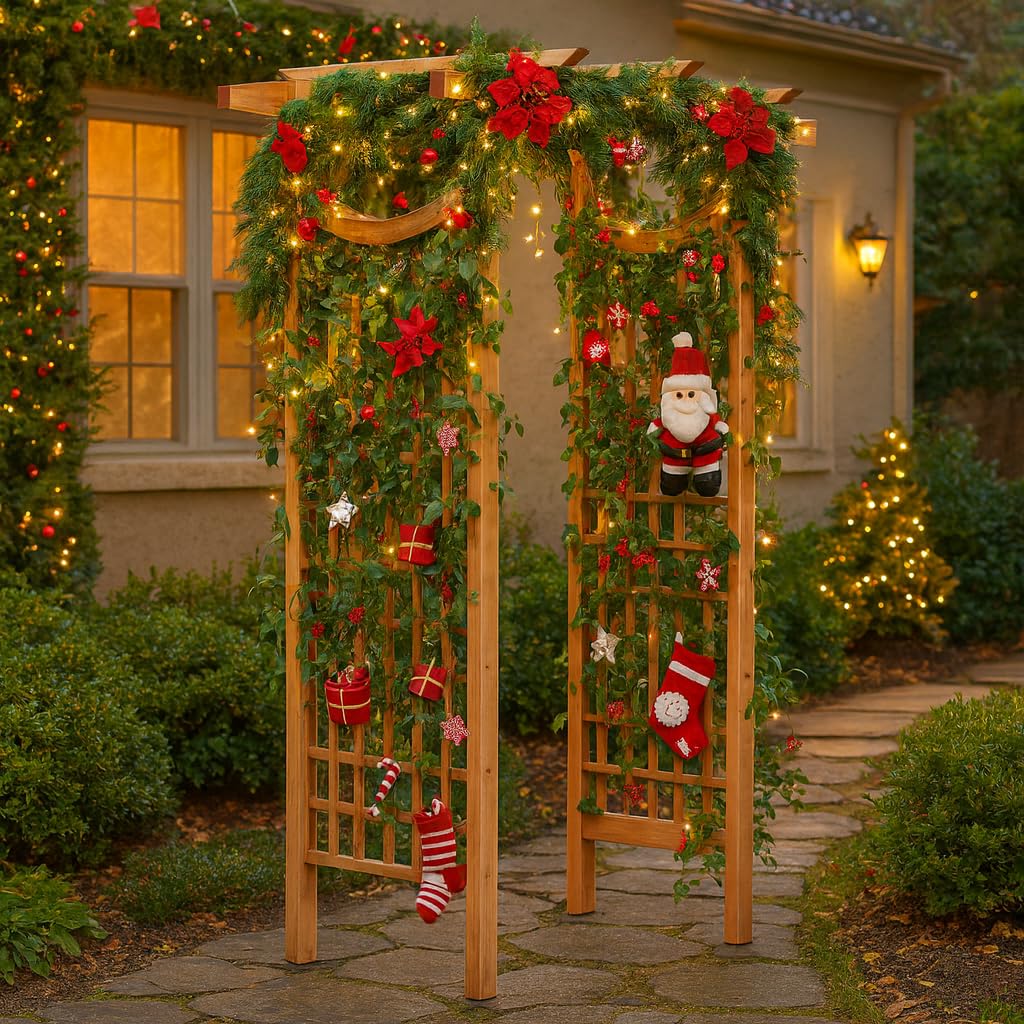 ScienGarden Solid Fir Wooden Garden Arch Premium Outdoor Trellis for Climbing Plants, 83.12”H×59”W×29.75’’D, Also can be Used for Wedding and Party Decoration