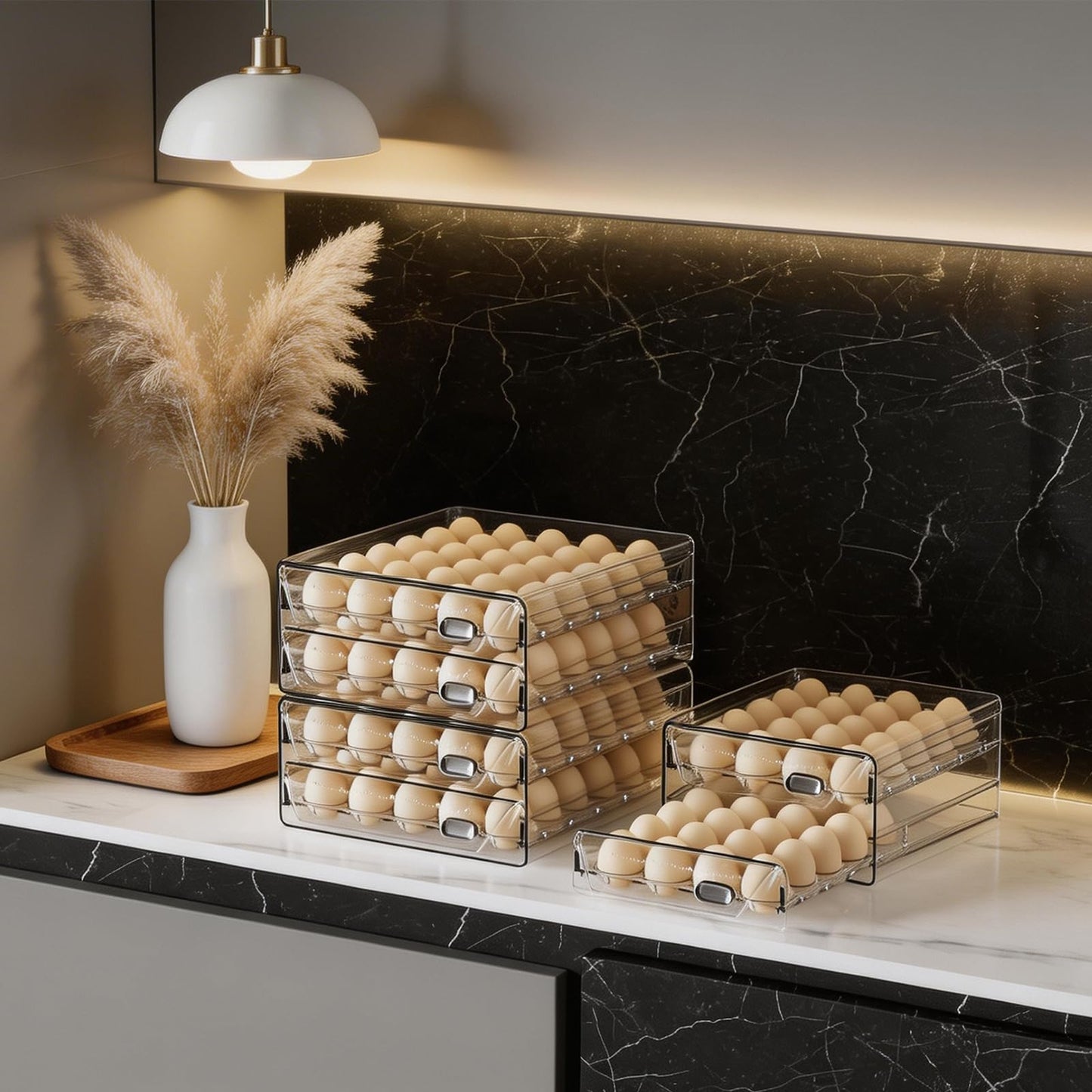 HIYOHIYO Clear 60 Egg Holder for Fridge, High Capacity Egg Container for Refrigerator, Stackable Egg Storage Trays for Countertop, Eggs Organizer for Refrigerator (2 Layer, 11.6"x 10.2"x 5.1")