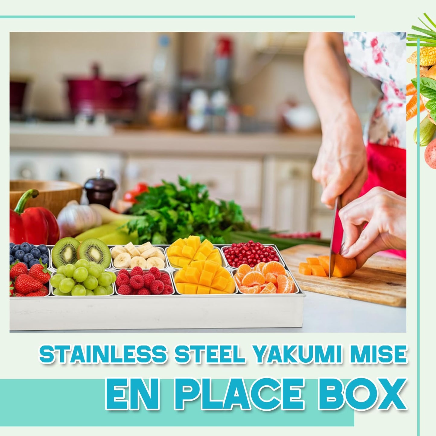Boao 10 Compartment 304 Yakumi Pans Stainless Steel Seasoning Condiment Container with Lids Spoons, Japanese Yakumi Pans Mini Sauces Salad Dressings Storage for Food, Herbs, Spices