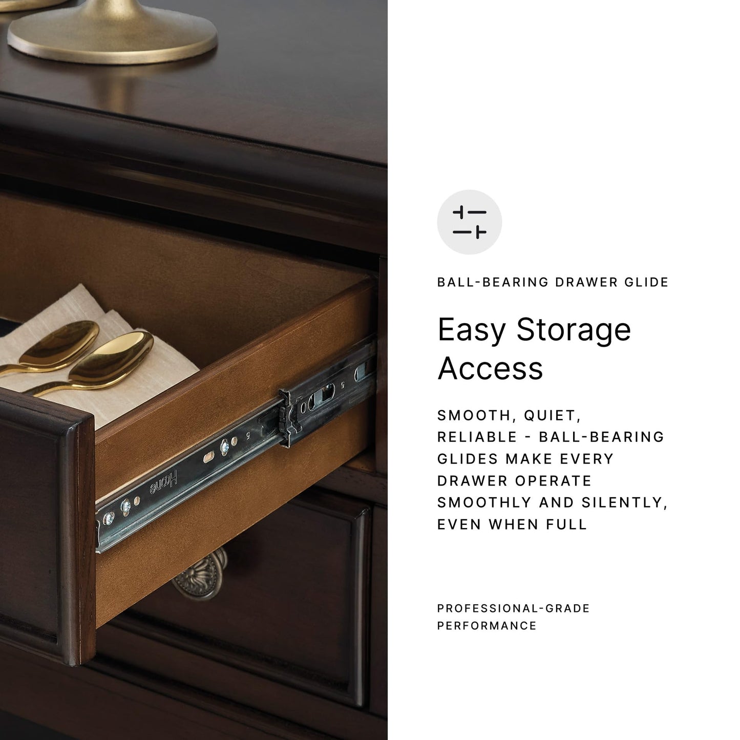 Signature Design by Ashley Lavinton Classic 4-Drawer Dining Server with Open Shelf, Dark Brown