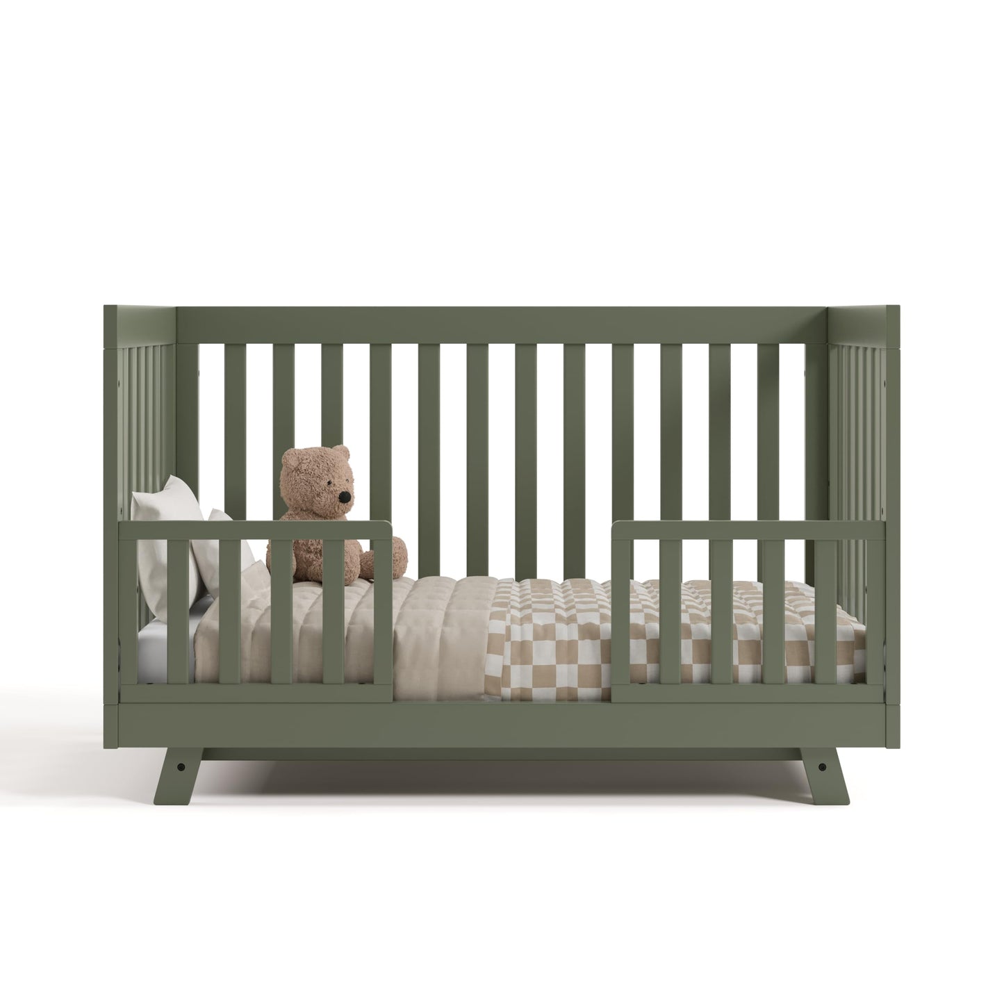 Storkcraft Beckett 3-in-1 Convertible Crib – GREENGUARD Gold Certified, Fits Standard Crib Mattress, Converts to Toddler Bed and Daybed, 4 Mattress Heights, Grow-with-Me Design (Olive)