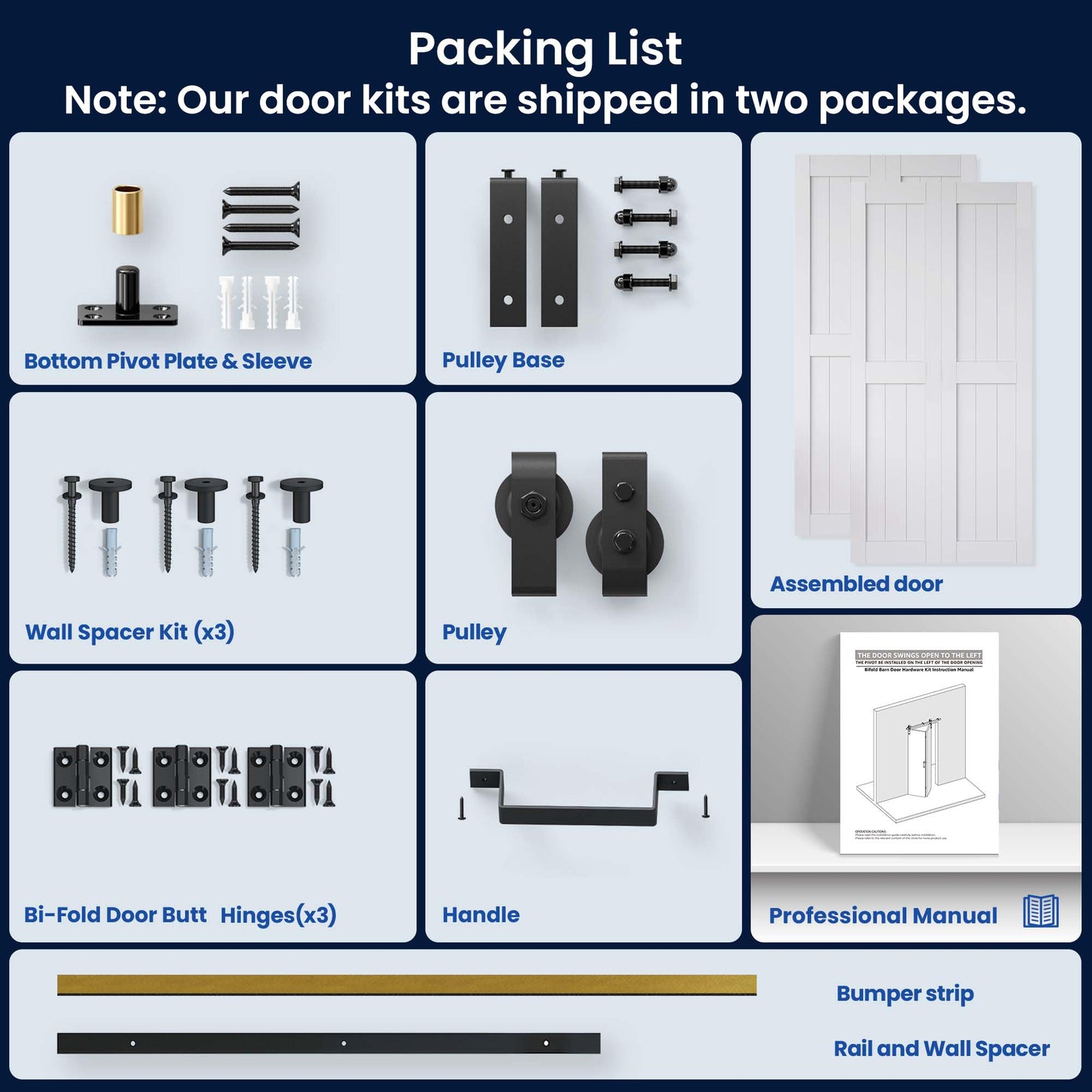 Bifold Barn Door 60" x 84", MDF Bi-Fold Sliding Closet Doors with Hardware Kit Included, Pre-Finished Easy Assembly, Water-Proof PVC Surface & Save Space, H-Frame, 68" Track for 4 Doors,White