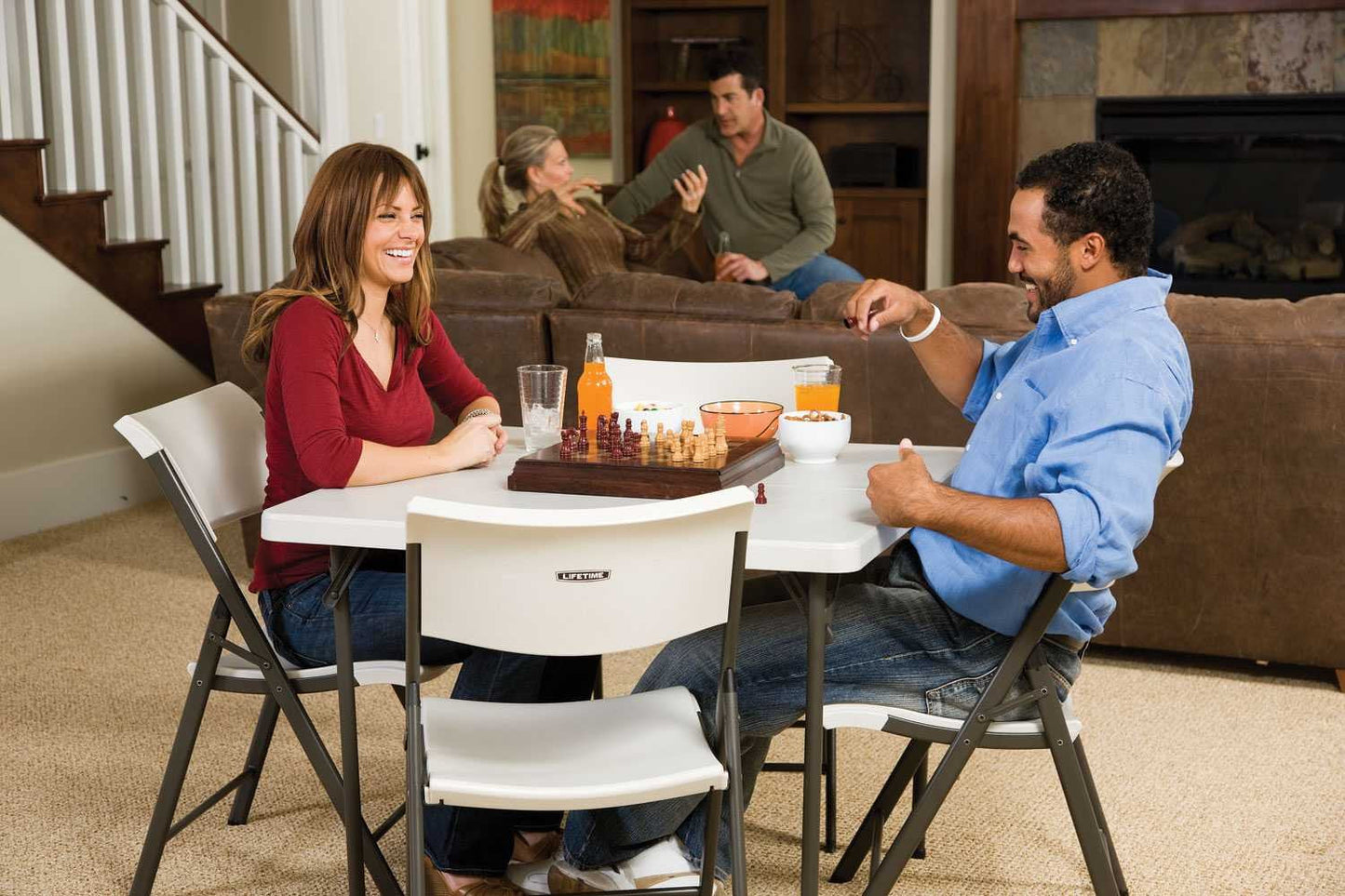 LIFETIME 480074 Contemporary Folding Chair, Almond with Bronze Steel Frame, 4-Pack