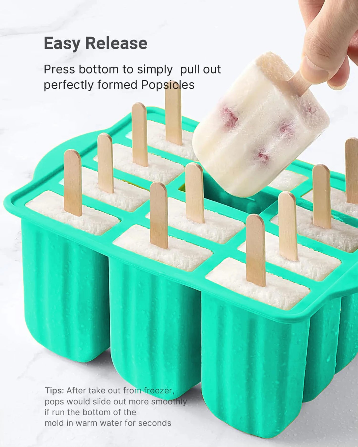 12 Cavities Silicone Popsicle Molds,Popsicle Molds, Food Grade Cake Molds for Ice Cream,Complimentary 50 sticks,green