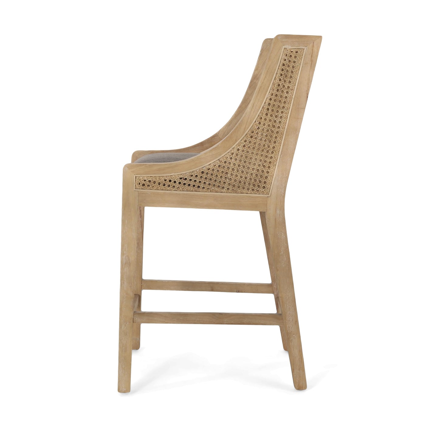 Merax 25.5" Fabric Upholstered Wood and Cane Counter Stools with Backrest,Set of 2,French Country Barstools Chair