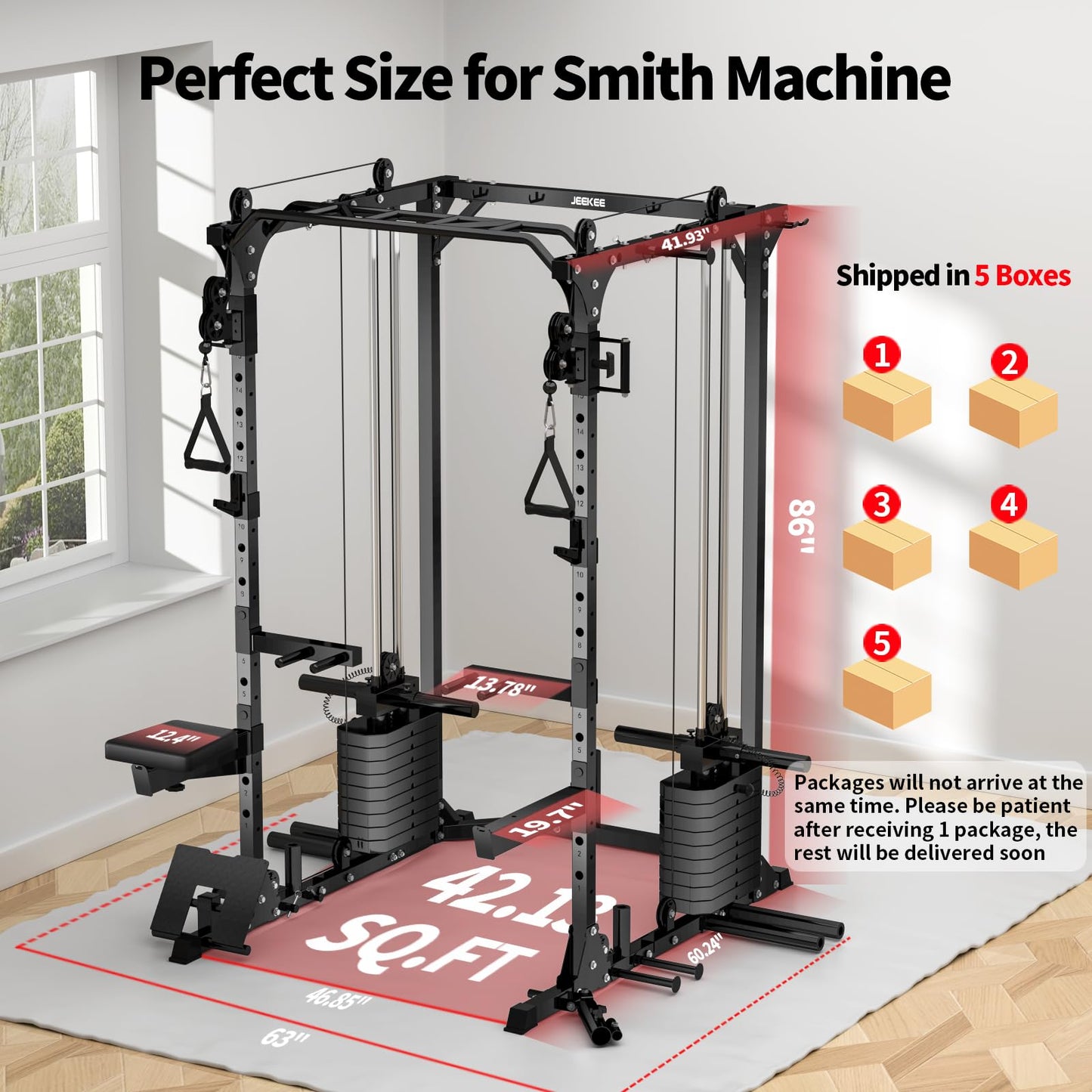 JEEKEE Power Cage with Cable Crossover System, 2200LB Heavy Duty Power Rack with Dual Pulley, 180LB Weight Stack, LAT Pulldown, 20+ Attachments for Home Gym,Black