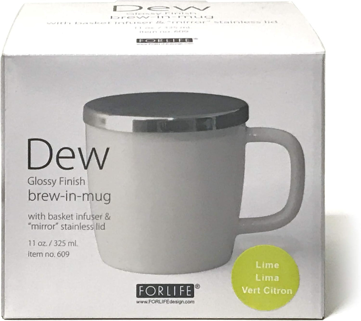 FORLIFE Dew Brew-In-Mug - Glossy Finish with Basket Infuser & Stainless Lid, 11 oz. (Lime)