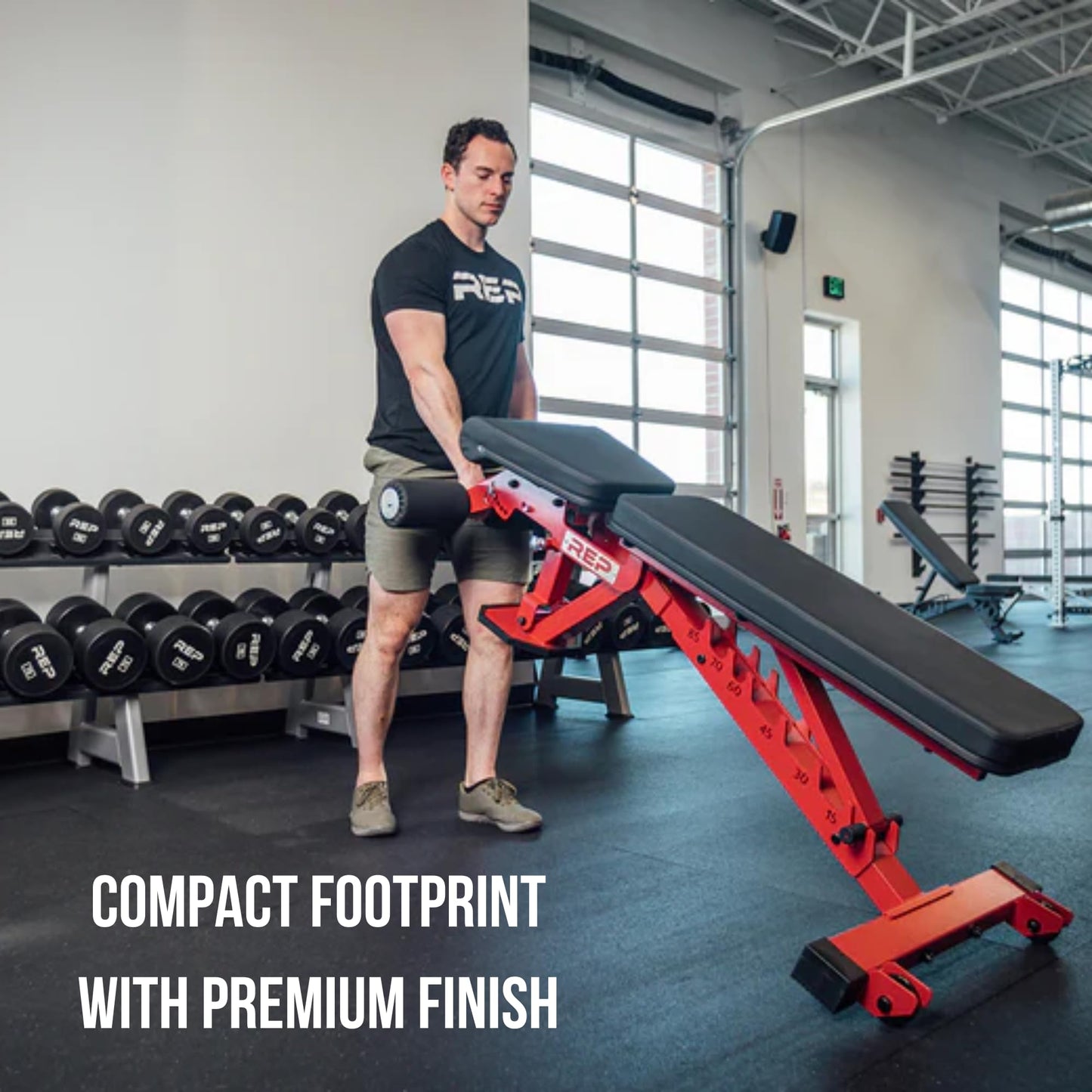 REP Foldable Incline Decline Bench | FID Platform for Home Gym | Compact Portable Fitness Stationary Equipment | Heavy Duty Strength Training Chair | Adjustable Sit-up Dumbbell Workout Support, Red