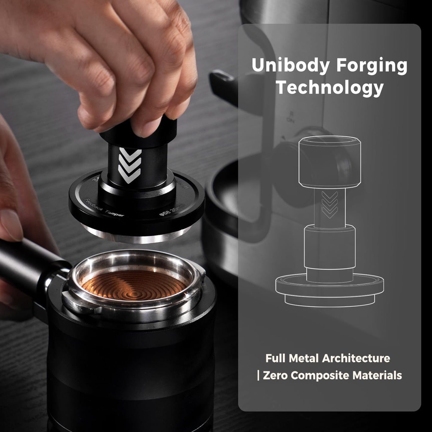 IKAPE 53.3MM V6 Impact Espresso Tamper with Sound Feedback, 15lb/30lb Interchangeable Springs, Espresso Low-Profile Tamper with Triple-spring System, Fits 54mm portafilters