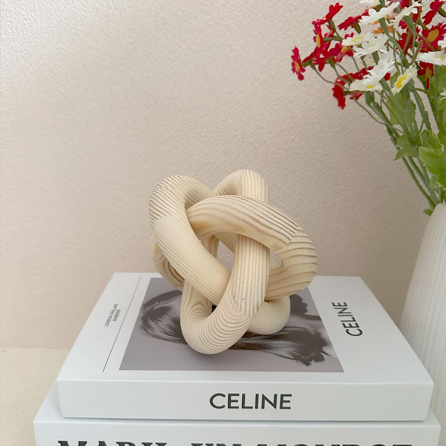 EMINGSKY 3-Link Wood Knot Chain Link Coffee Table Decor Boho Natural Wooden Knot Hand Carved Decorative for Modern Farmhouse Home Living Room Bedroom Shelf Decoration (Natural)