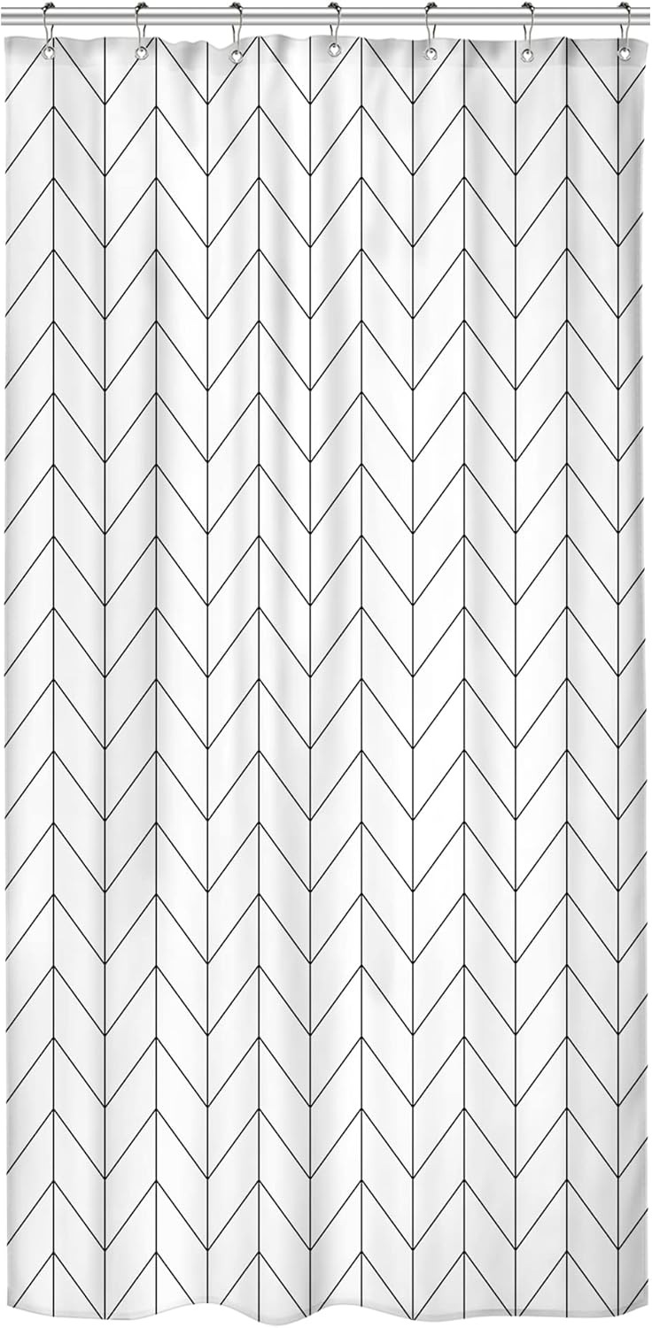 Riyidecor Small Stall White Black Half Single RV Camper Shower Curtain 39x72 Inch, Chevron Herringbone Geometric Decor