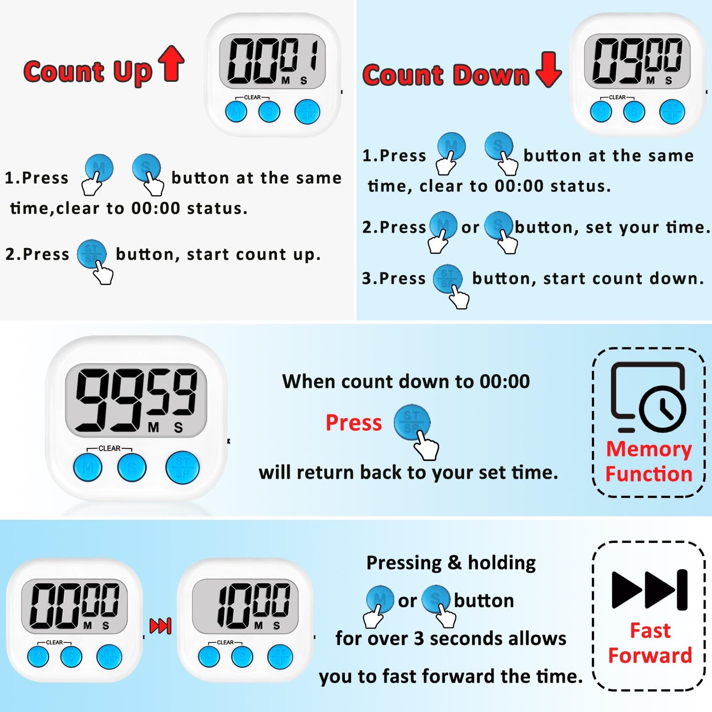 ZILLEEN Classroom Timers for Kids Classroom Magnetic Digital Kitchen Timers for Cooking Teachers Gym Game 12 pcs