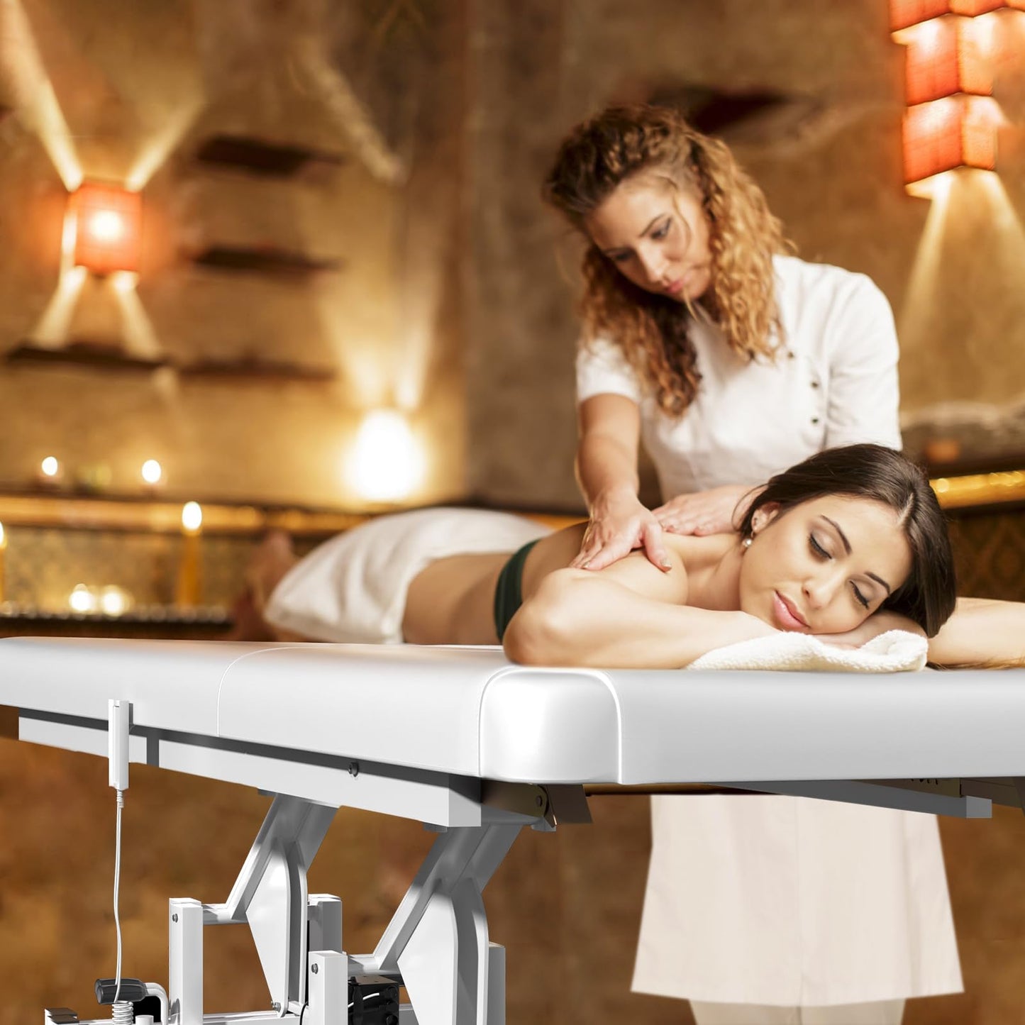 kaiwrxin Electric Lift Massage Table for Estheticians, Professional Facial Bed with Adjustable Backrest, Waxing Table, Heavy-Duty 1500lbs Capacity (White)