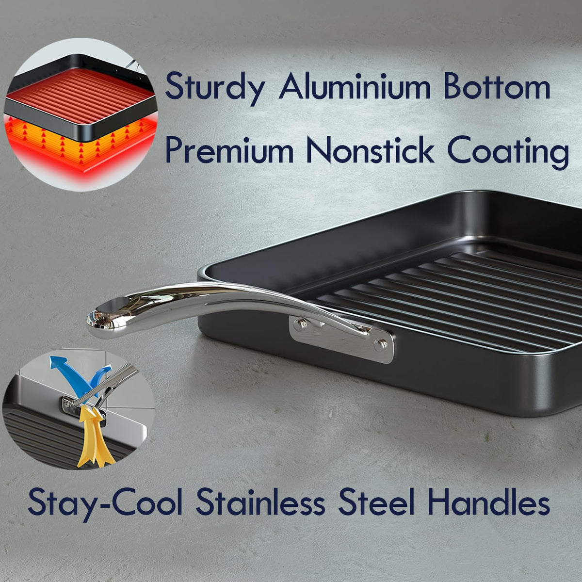 Cooks Standard Nonstick Square Grill Pan 11 x 11-Inch, Hard Anodized Grilling Skillet Pan Cookware for Camping, Home Use