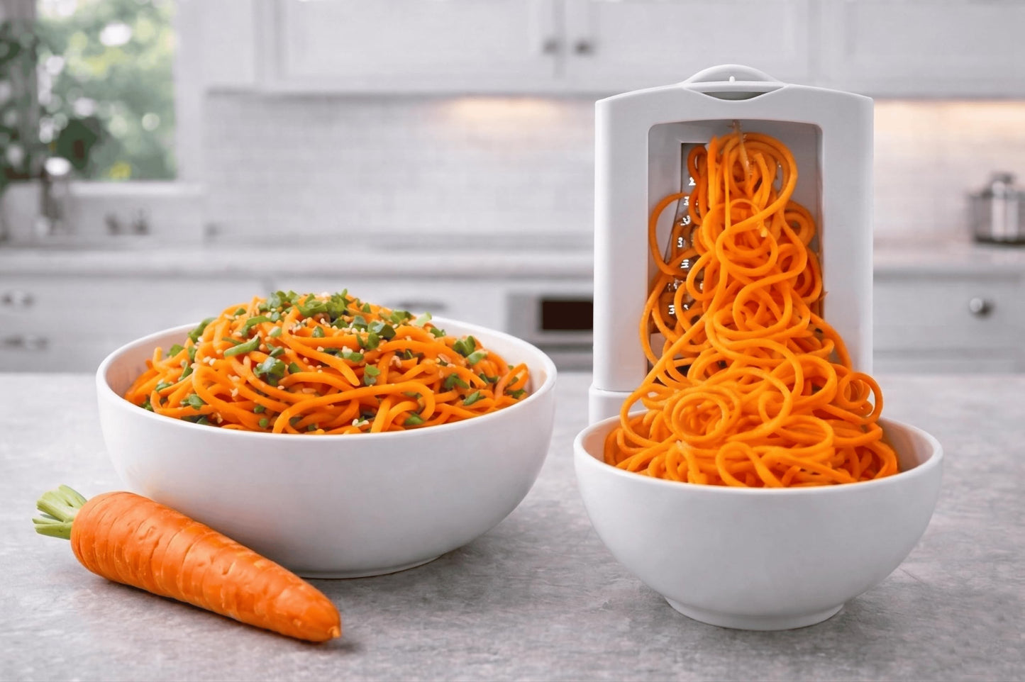 Brieftons 5-Blade Vegetable Spiralizer: Best Zucchini Spiral Slicer & Veggie Noodle Maker, Japanese Steel Blades, Strong Suction Cup, Blade Caddy, 4 Recipe eBooks | Low Carb, Vegan, Paleo, Gluten-Free