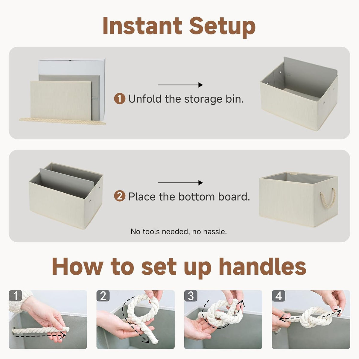 StorageWorks Storage Baskets - Foldable Fabric Organizers for Closet & Shelf | Large 3-Pack in Beige, White & Ivory