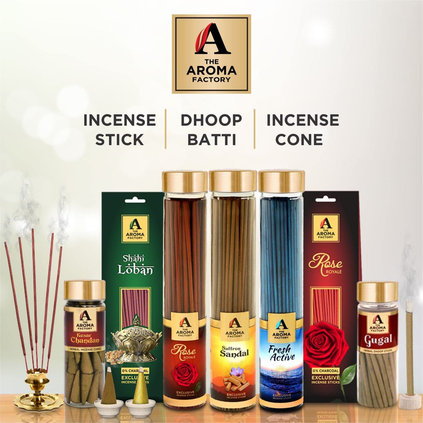 The Aroma Factory Incense Dhoop Cone White Sage (100% Herbal Leaves Healing & 0% Charcoal) 1 Bottle x 30 Cones
