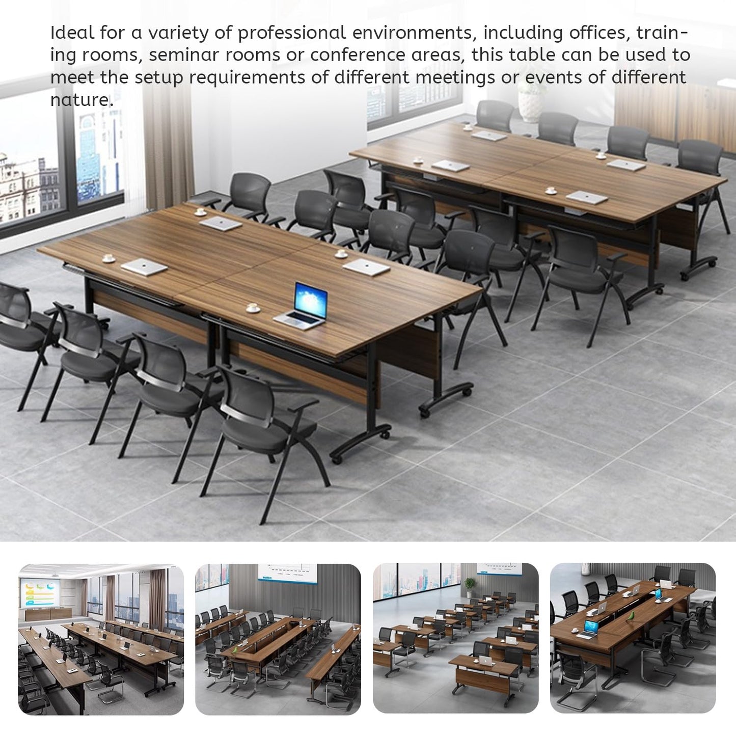 Folding Conference Tables,Flip Top Conference Room Tables,55.1 Inches Mobile Training Table with Silent Wheels,Modern Foldable Modular Boardroom Meeting Seminar Table for Office Classroom,8 Pack