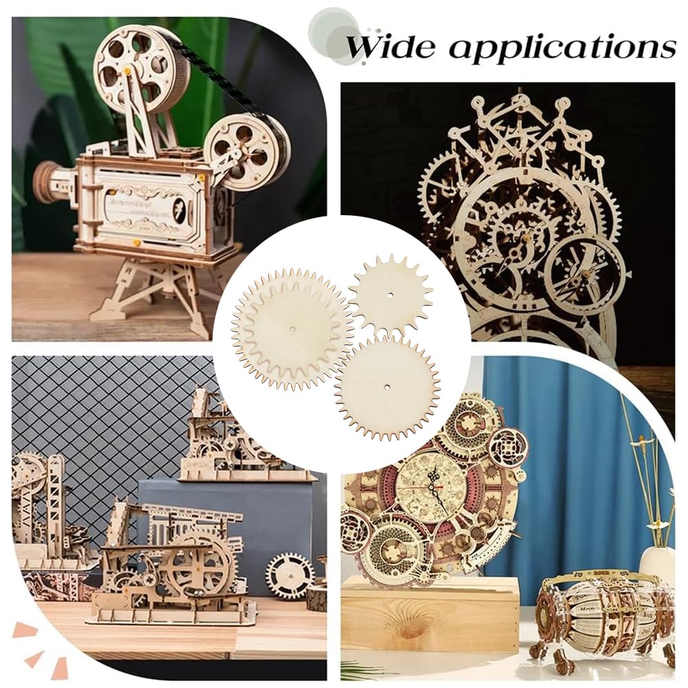 OLYCRAFT 4Sets Unfinished Wooden Gears Interchangeable Wood Gears Undyed Wooden Gear Pieces Steampunk Wood Pieces DIY Paint Gear Craft Supplies with Screw for DIY Craft Decoration Busy Board Accessory