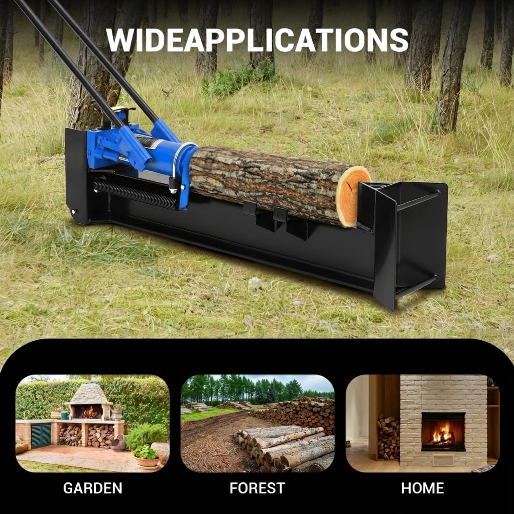 Festisoul 12 Ton Hydraulic Log Splitter, Manual Wood Splitter with 2 Speed Operation and Built in Wheels, Hand Powered Log Cutter for Firewood Processing, Steel Construction, Max 18.7 Inch
