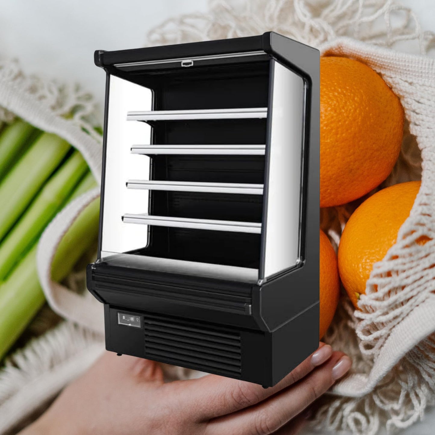 FRICOOL Food Refrigerated Display Case for Commercial Bakery Pastry Front Open Air Refrigerated Display Cooler Case, Movable Shelves and Adjustable Legs, 36~41℉ (61.4 Inches, Black)