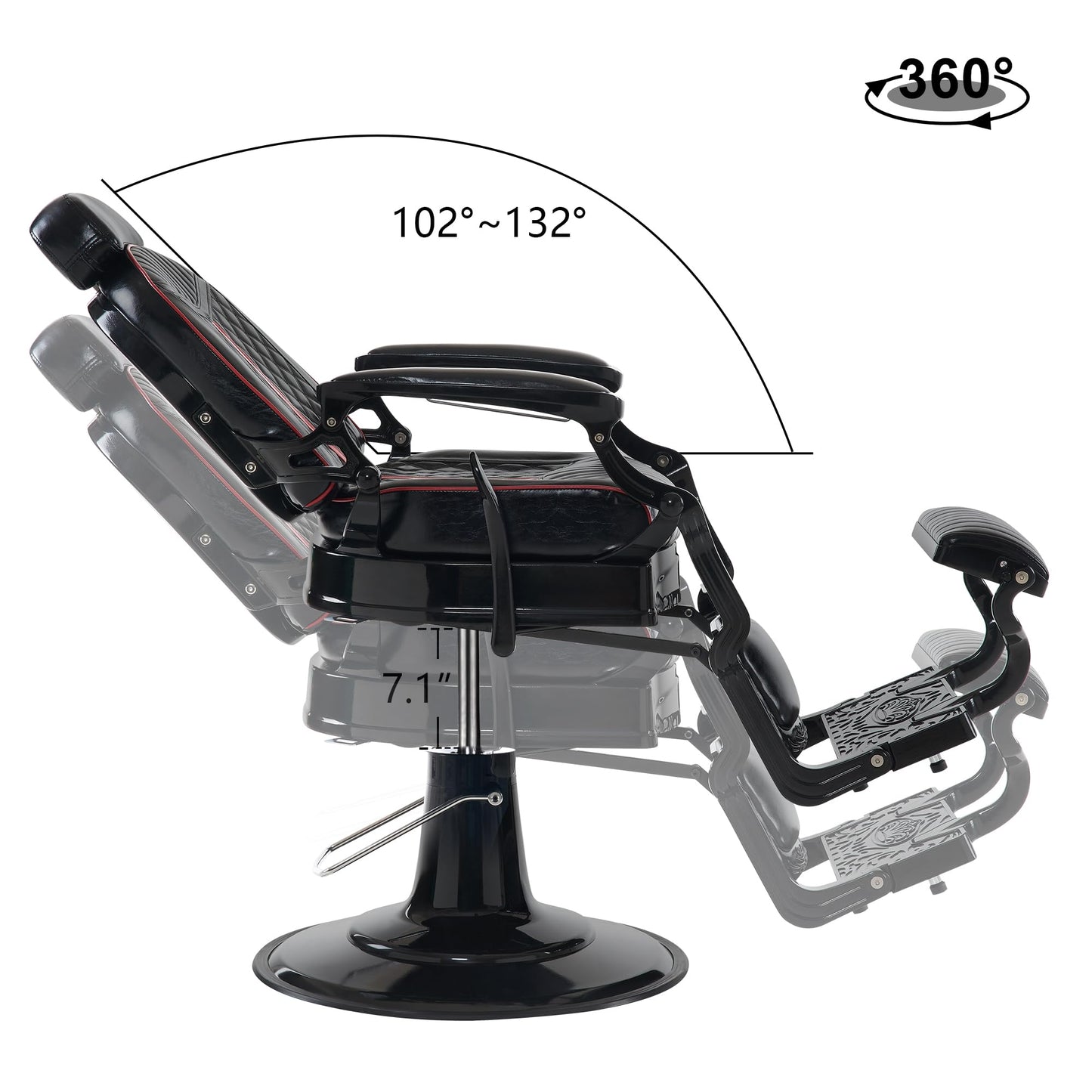 BarberPub Heavy Duty Metal Vintage Barber Chair All Purpose Professional Hydraulic Reclining Salon Beauty Spa Chair Styling Equipment 8730 (Red)