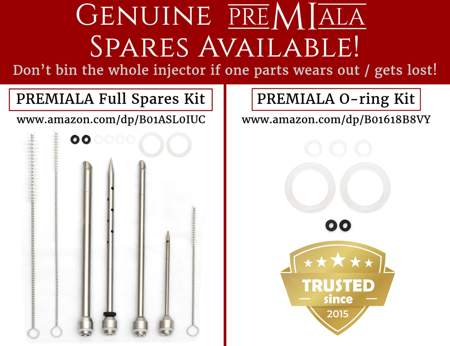 Premiala 304-Stainless Steel Meat Injector - With Marinade Straw! 4 Needles, Spare Orings, Ebook, Spares Available! The Original 2oz Marinade Injector Syringe Kit Creates Juiciest Turkey and BBQ Ever!