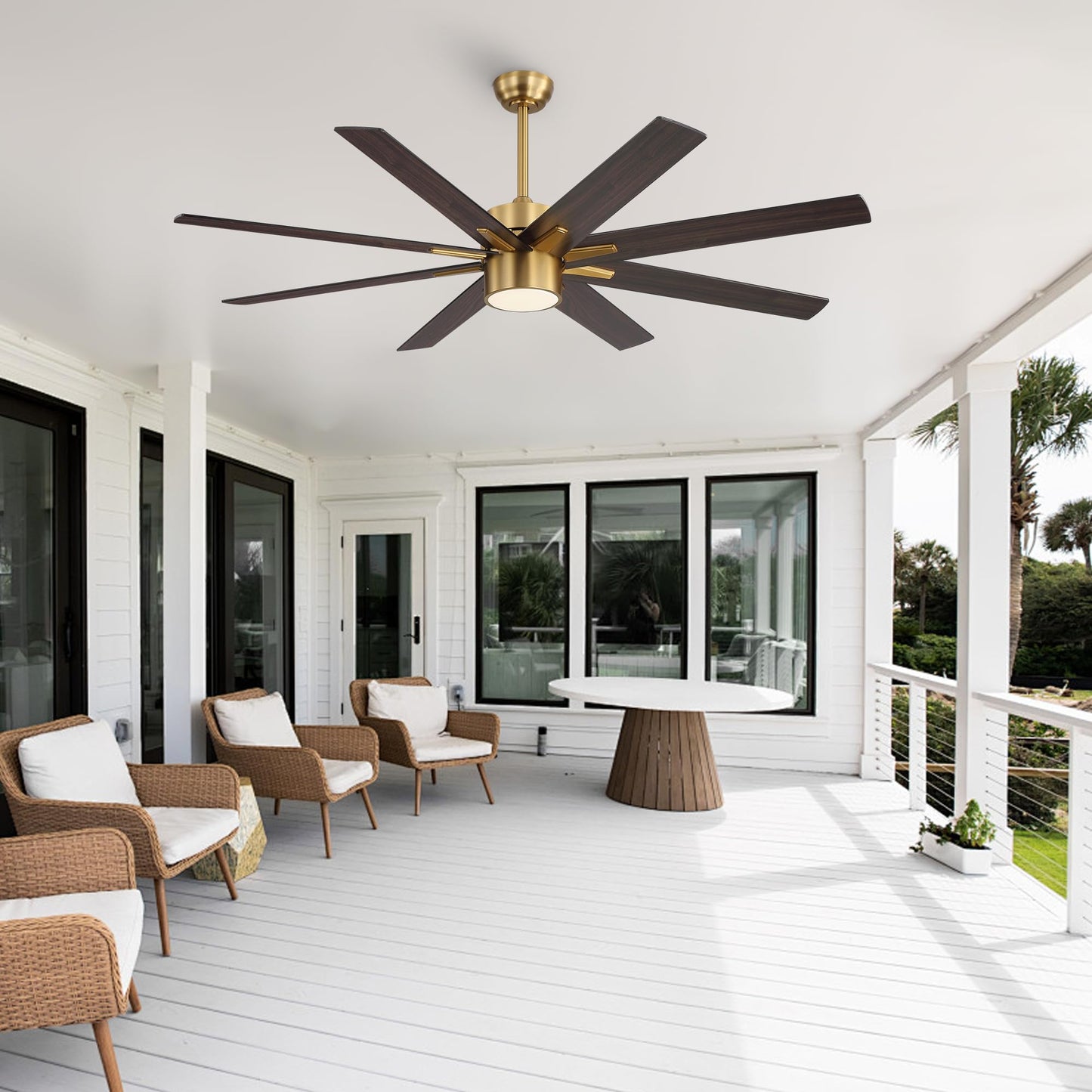 WINGBO 64 Inch Ceiling Fan with Light - 8 Plywood Blades, 6-Speed Reversible DC Motor, Noiseless Remote Control Ceiling Fans with Lights for Bedroom Living Room Kitchen, Gold and Walnut/Black
