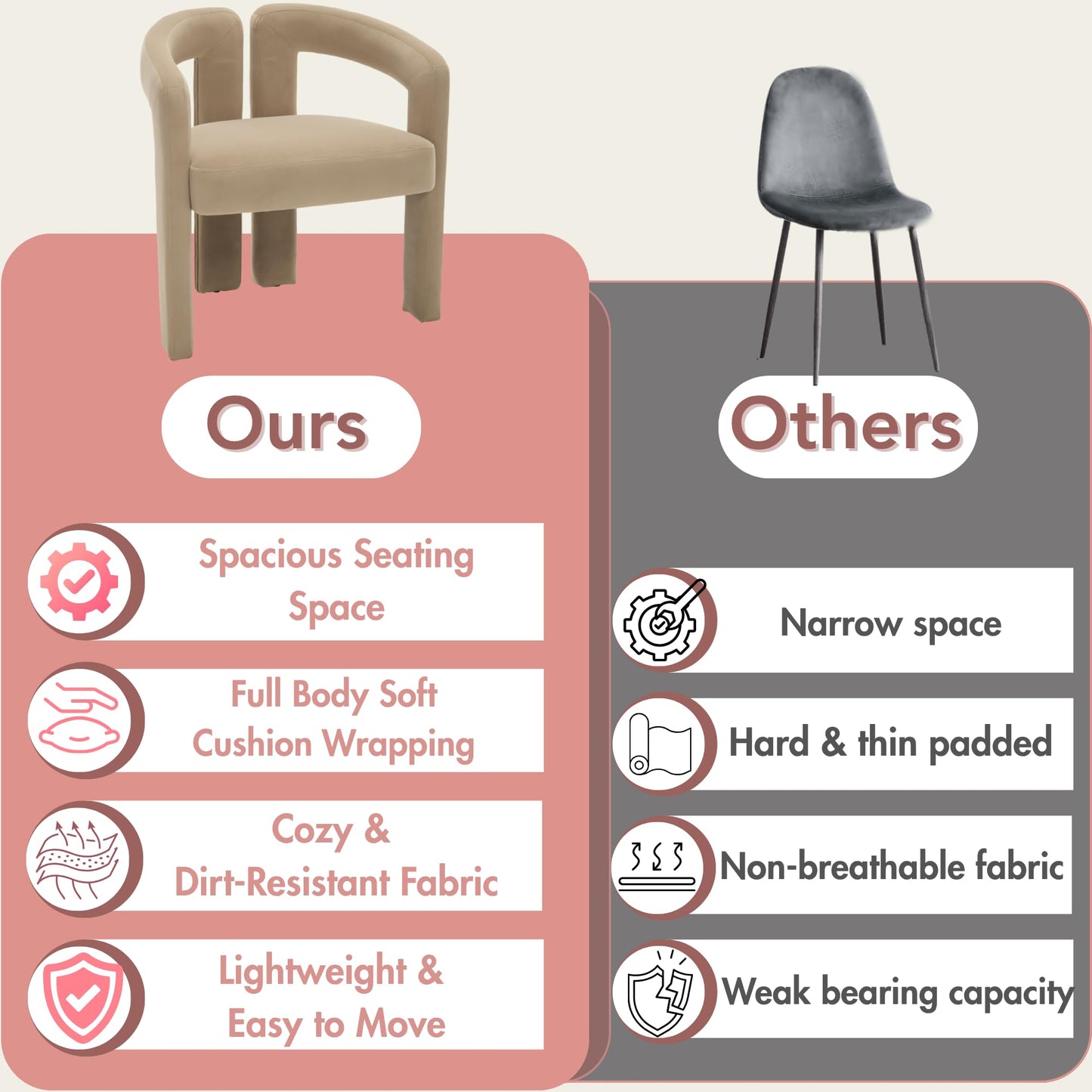 Hyfirm Upholstered Barrel Dining Chairs Set of 6, Khaki Velvet Kitchen Accent Chairs with Arms Modern Side Chairs for Dining Room Bedroom Vanity Reception