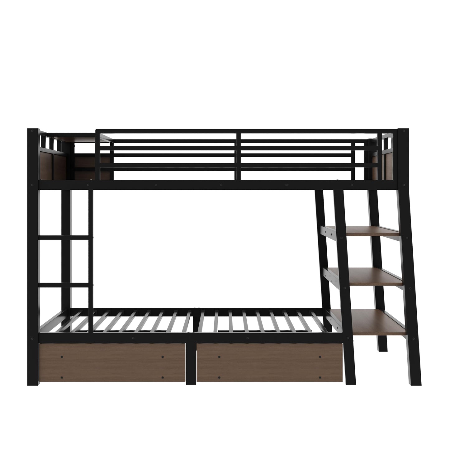 DNYN Modern Metal Bunk Bed Frame with Storage Shelves and USB Ports for Teens/Adults Bedroom, Space-Saving Twin Size Bed with LED Strip and 2 Drawers, No Box Spring Needed & Easy Assemble