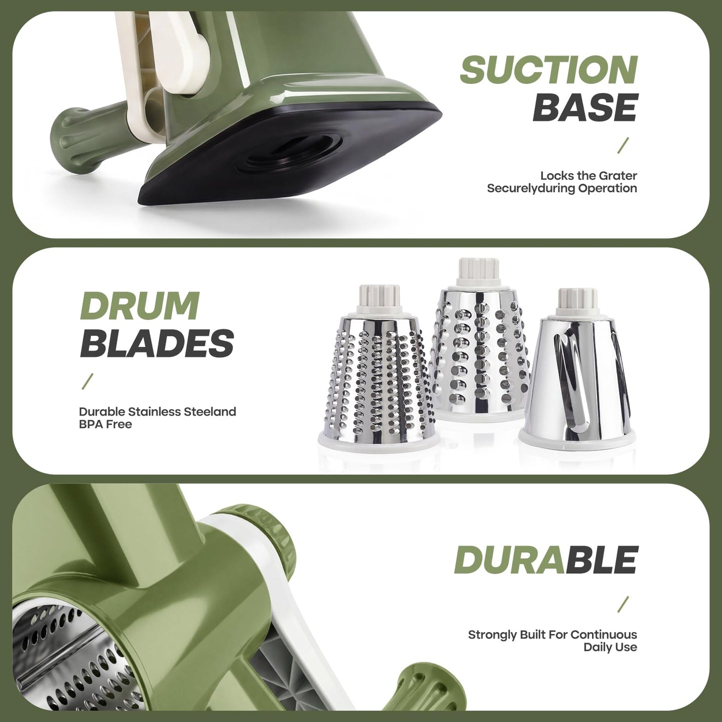 Grovix Rotary Cheese Grater,Cheese Shredder Hand Crank, Manual Cheese Grater for Veggies, 3-Blade Grater, Home Kitchen Appliances and Kitchen Gadgets