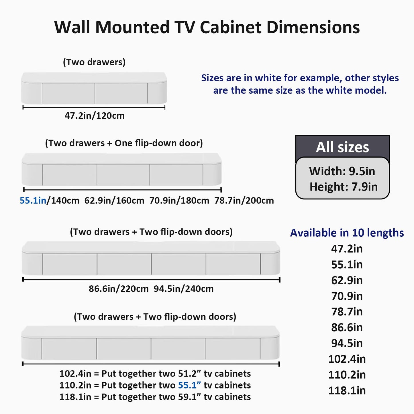 Floating TV Stand For 70 Inch TV, Modern TV Console With Storage Cabinets and Flip down doors, Suspended Entertainment Center TV Stand for Living Room Bedroom Farmhouse (White, 78.7x9.5x7.9 IN)