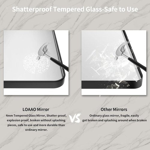 LOAAO Black Metal Framed Bathroom Mirror - 60x28 Inch Rounded Rectangle, Anti-Rust, Versatile Hanging Options