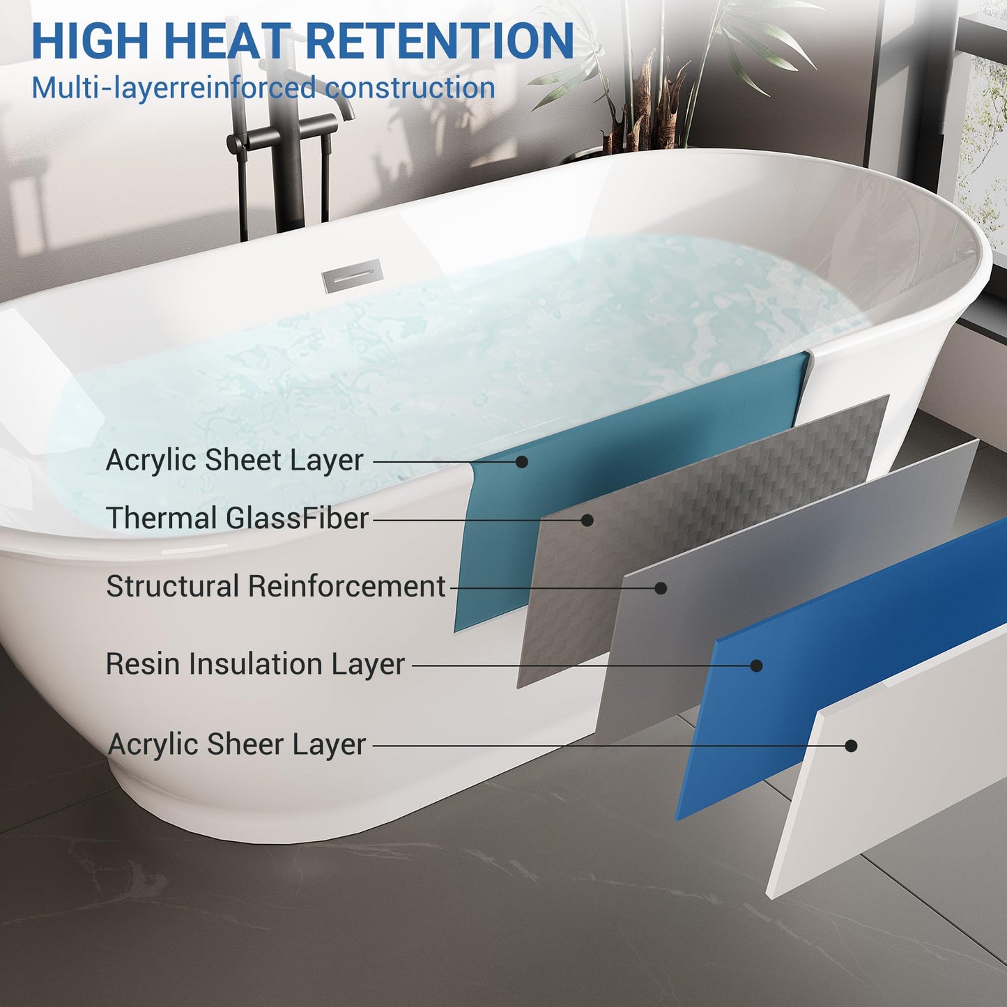 GarveeLife 59 Inch Freestanding Bath Tub Acrylic Oval Soaking Tub – Extra Large Freestanding Bathtub for Modern Bathroom Remodel, Integrated Overflow, Glossy White Finish