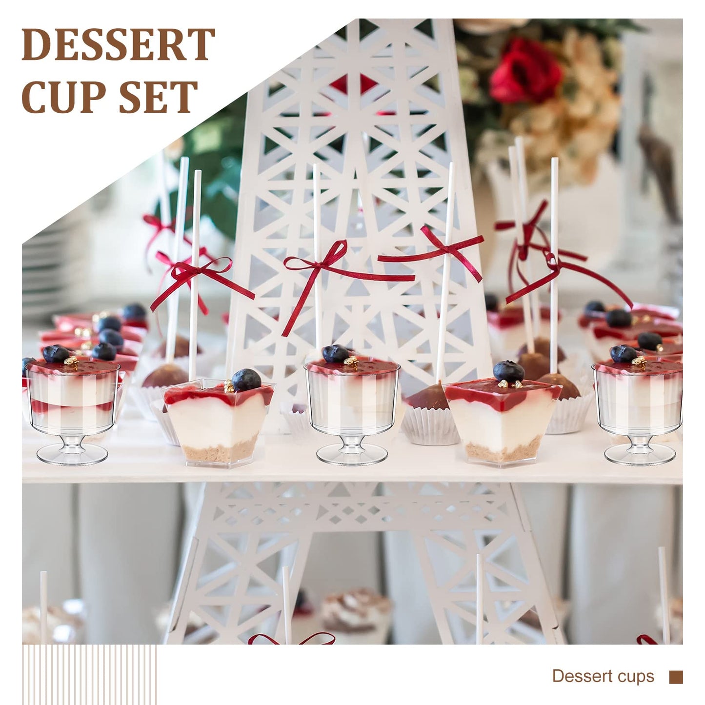 Funtery 300 Pack 5oz Mini Dessert Cups with Spoons - Reusable Clear Plastic Yogurt Parfait & Appetizer Shooter Cups for Pudding, Ice Cream & Party Desserts - Ideal for Weddings, Birthdays & Events