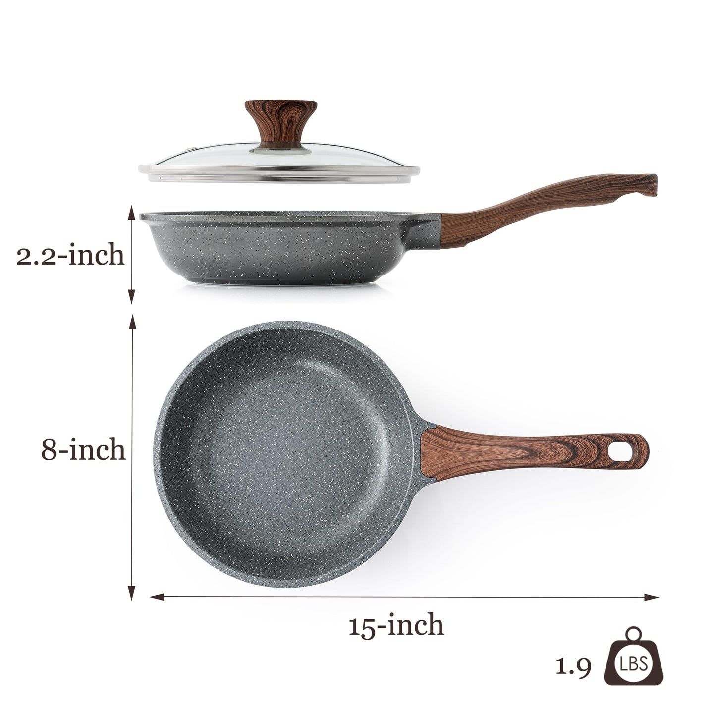 SENSARTE Nonstick Frying Pan Skillet with Lid, Omelet Pan with Cover, Healthy Egg Pan Chef's Pan, Kitchen Cooking Pan, PFOA Free (8inch + Glass Lid)