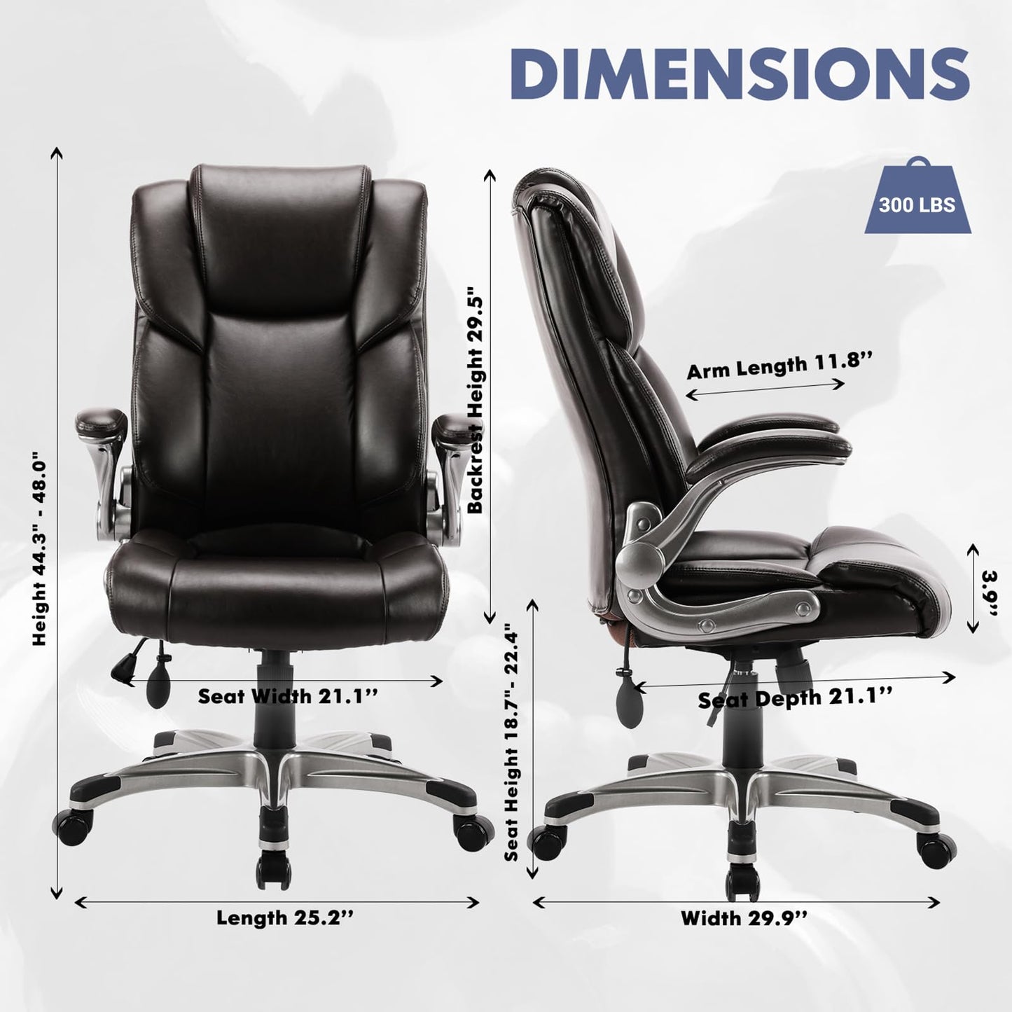 COLAMY Leather Executive Office Chair- High Back Home Computer Desk Chair with Padded Flip-up Arms, Adjustable Tilt Lock, Swivel Rolling Ergonomic Chair for Adult Working Study-Brown, Set of 2
