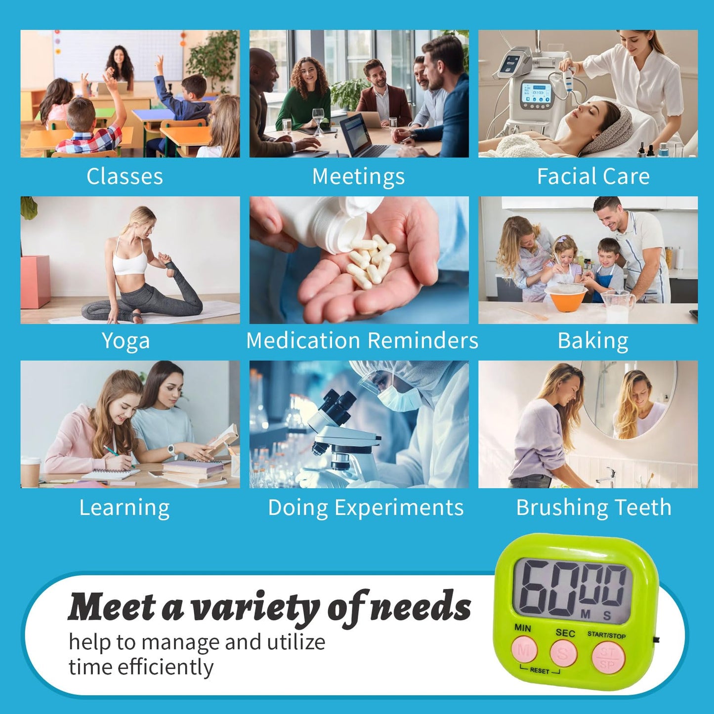 12 Pack Multi-Function Digital Timers, Magnetic Large LCD Display Loud Alarm Countdown Timers, Extensively Use in Classroom, Break Time, Gym, Meeting, Cooking